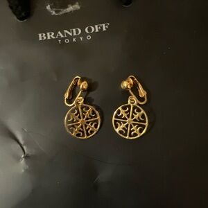 Vintage designer inspired Gold plated clip on dangle round Earrings